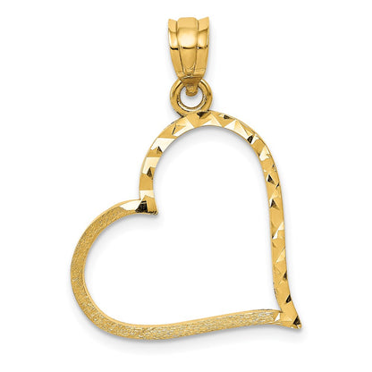 14K Yellow Gold Satin Diamond-Cut Crooked Heart Pendant