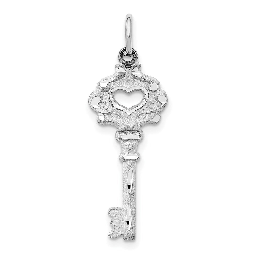 14K White Gold Diamond-Cut Key Charm
