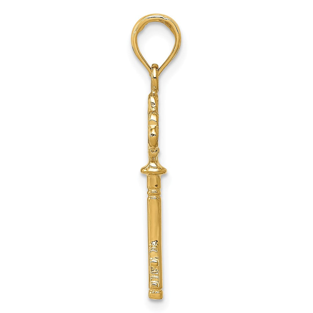 14K Yellow Gold Polished 3-D Hearts Key Charm