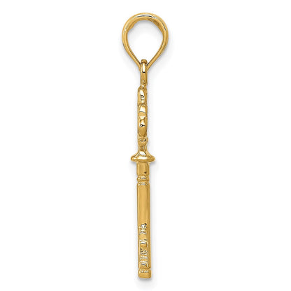 14K Yellow Gold Polished 3-D Hearts Key Charm