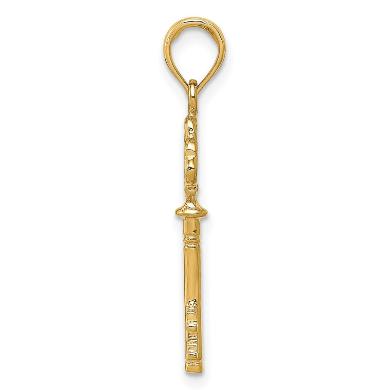 14K Yellow Gold Polished 3-D Hearts Key Charm