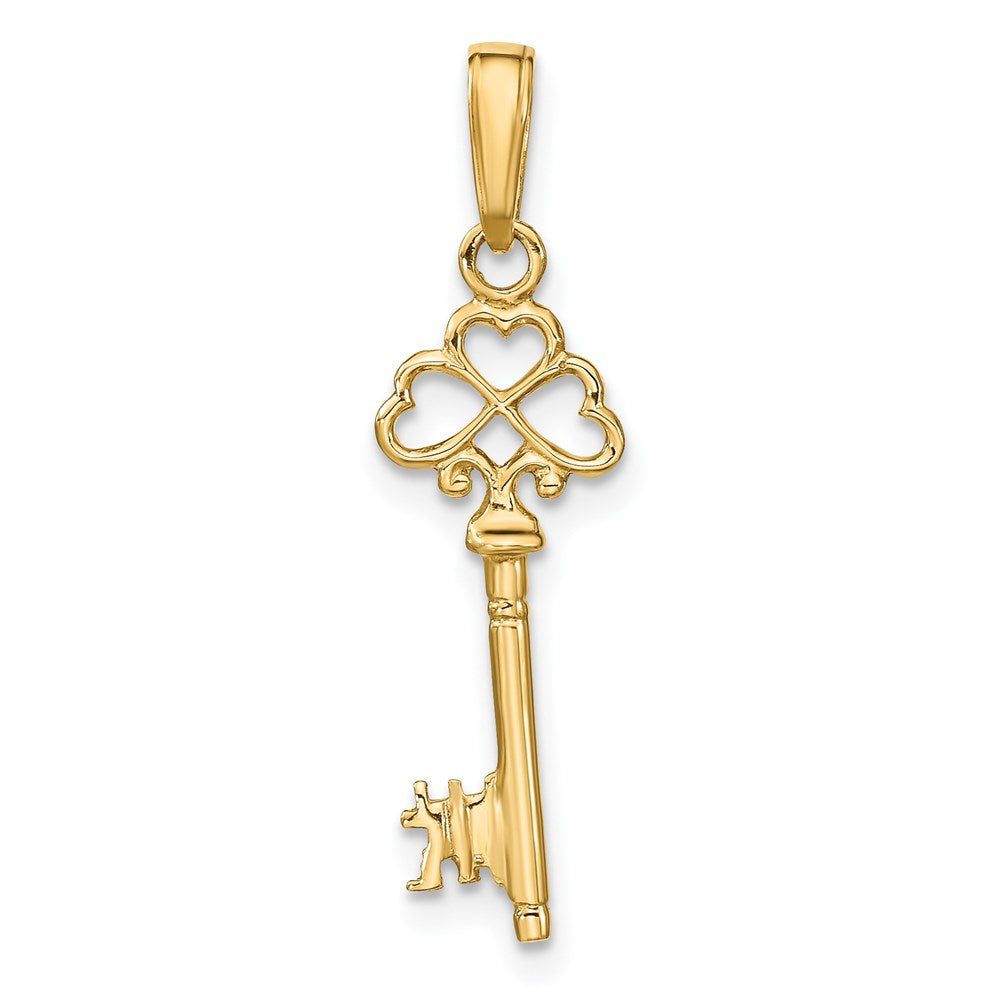 14K Yellow Gold Polished 3-D Hearts Key Charm