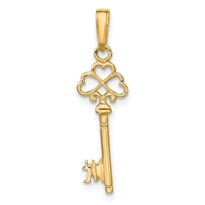 14K Yellow Gold Polished 3-D Hearts Key Charm