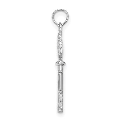 14K White Gold 3-D Key W/ Hearts Charm