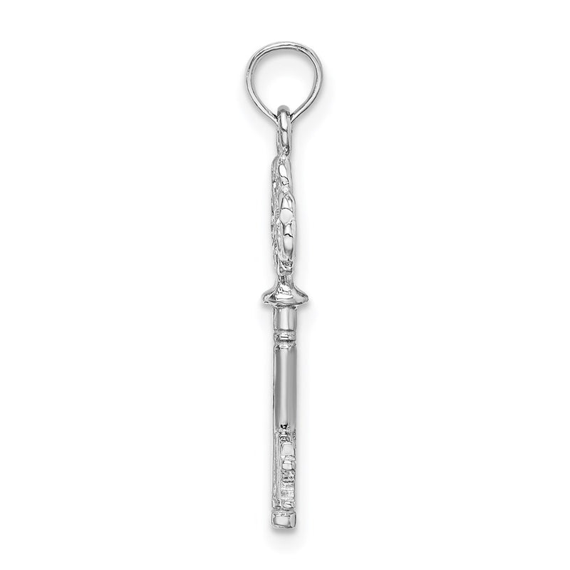 14K White Gold 3-D Key W/ Hearts Charm