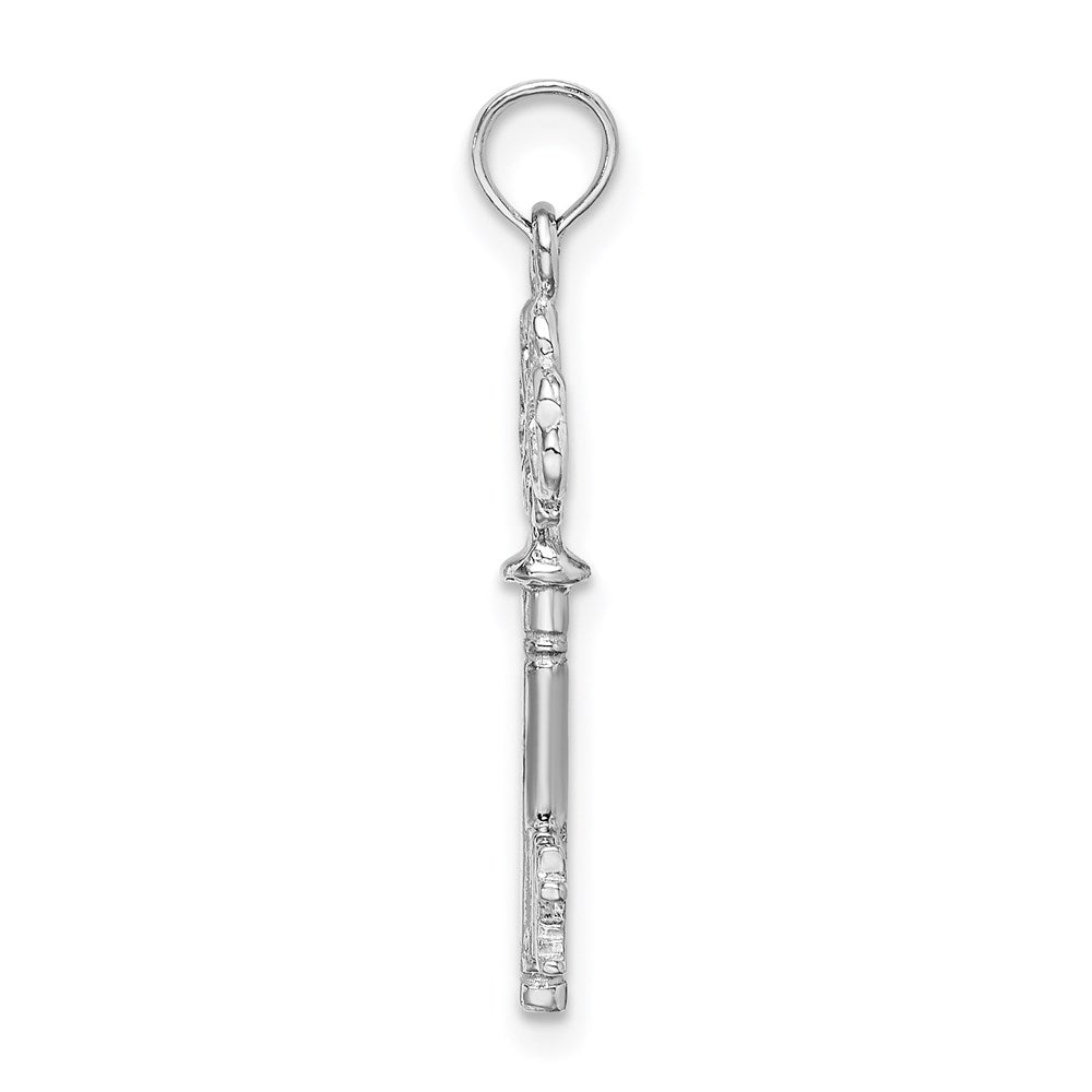 14K White Gold 3-D Key W/ Hearts Charm
