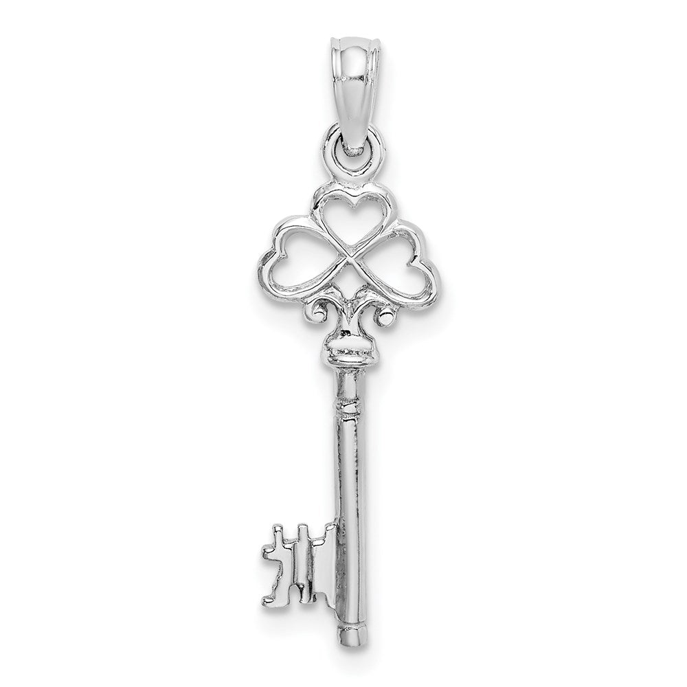 14K White Gold 3-D Key W/ Hearts Charm