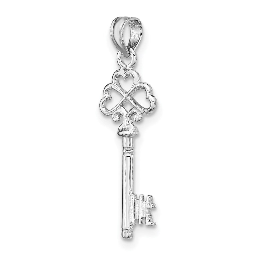 14K White Gold 3-D Key W/ Hearts Charm