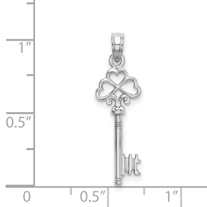 14K White Gold 3-D Key W/ Hearts Charm