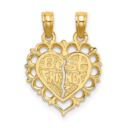 14K Yellow Gold Polished Best Friend 2 Piece Break-Apart Heart Charm