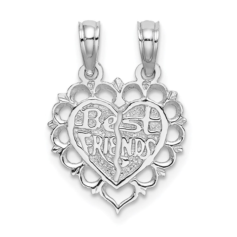 14K White Gold Best Friend 2 Piece Break-Apart Heart Charm