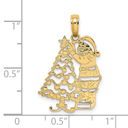 14K Yellow Gold Polished Christmas Tree And Santa Charm