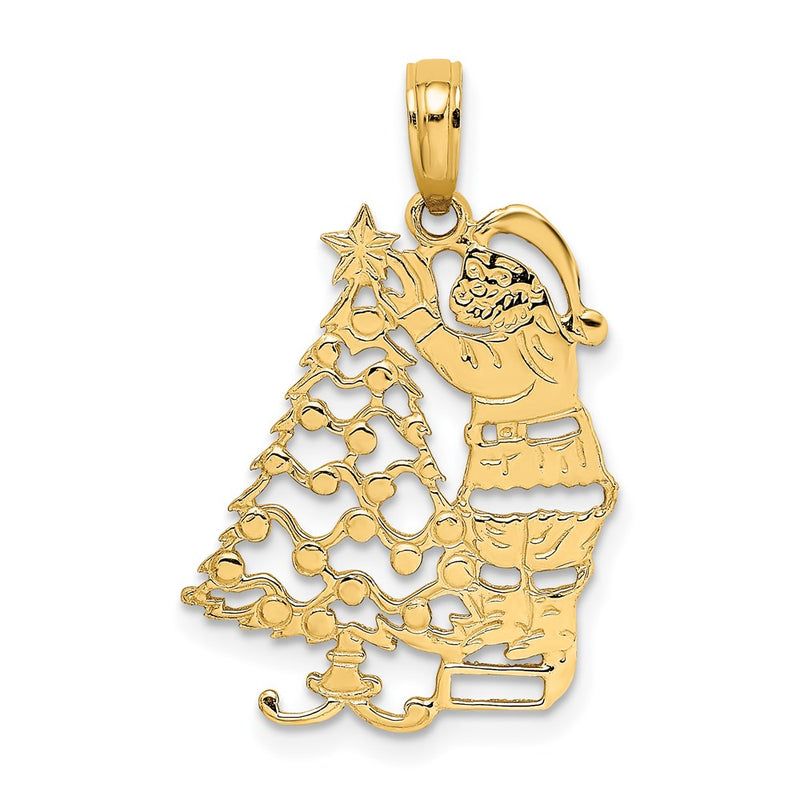 14K Yellow Gold Polished Christmas Tree And Santa Charm
