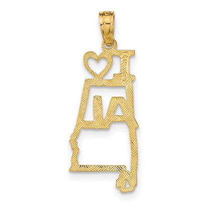 14K Yellow Gold Solid Alabama State Pendant