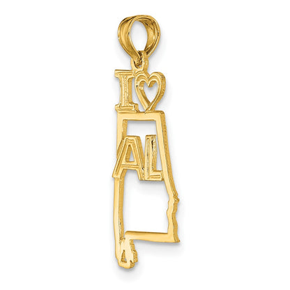 14K Yellow Gold Solid Alabama State Pendant