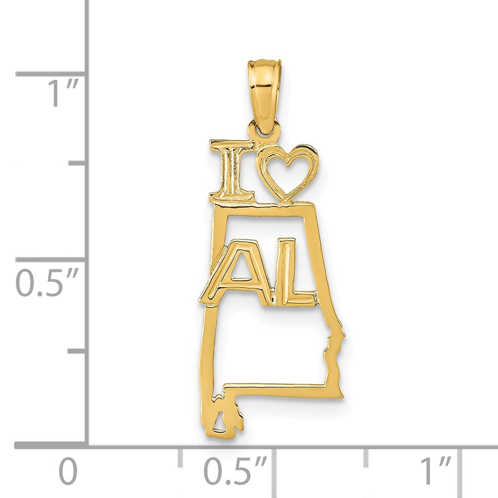 14K Yellow Gold Solid Alabama State Pendant