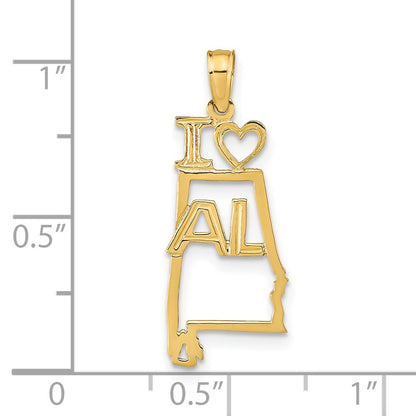 14K Yellow Gold Solid Alabama State Pendant