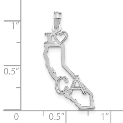 14K White Gold Solid California State Pendant