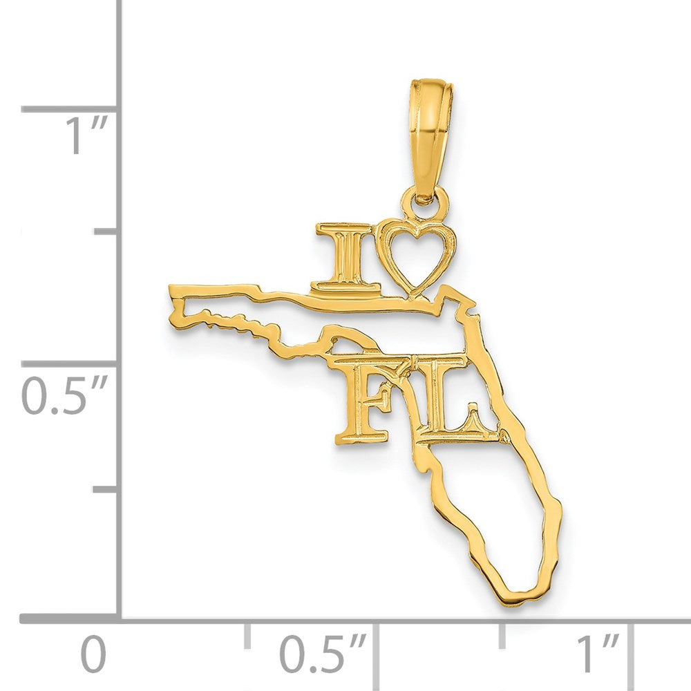 14K Yellow Gold Solid Florida State Pendant