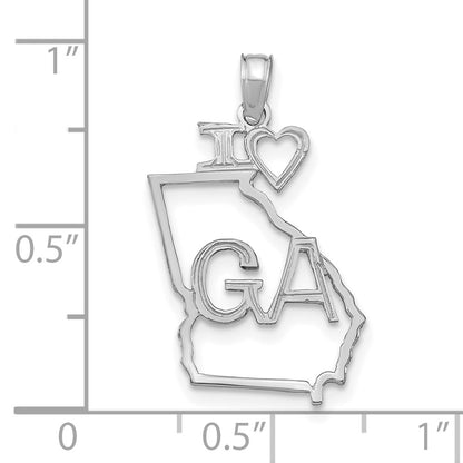 14K White Gold Solid Georgia State Pendant