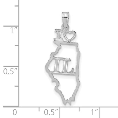 14K White Gold Solid Illinois State Pendant