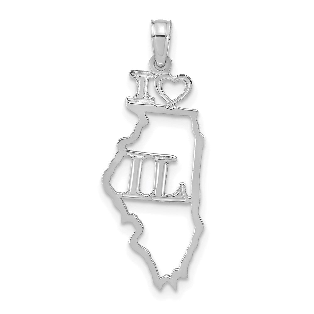 14K White Gold Solid Illinois State Pendant