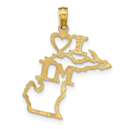 14K Yellow Gold Solid Michigan State Pendant