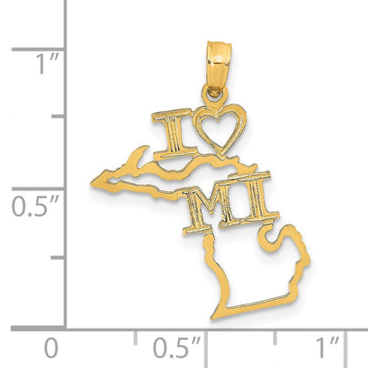 14K Yellow Gold Solid Michigan State Pendant