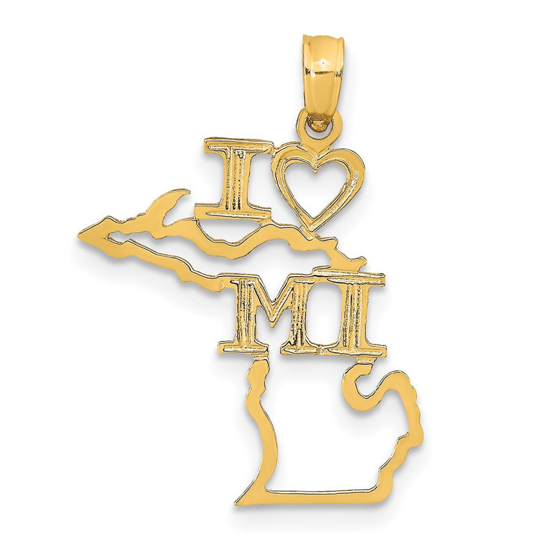 14K Yellow Gold Solid Michigan State Pendant