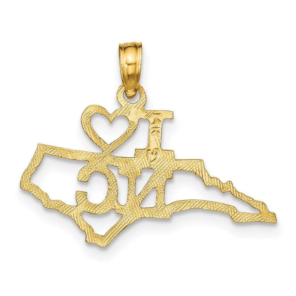 14K Yellow Gold Solid North Carolina State Pendant