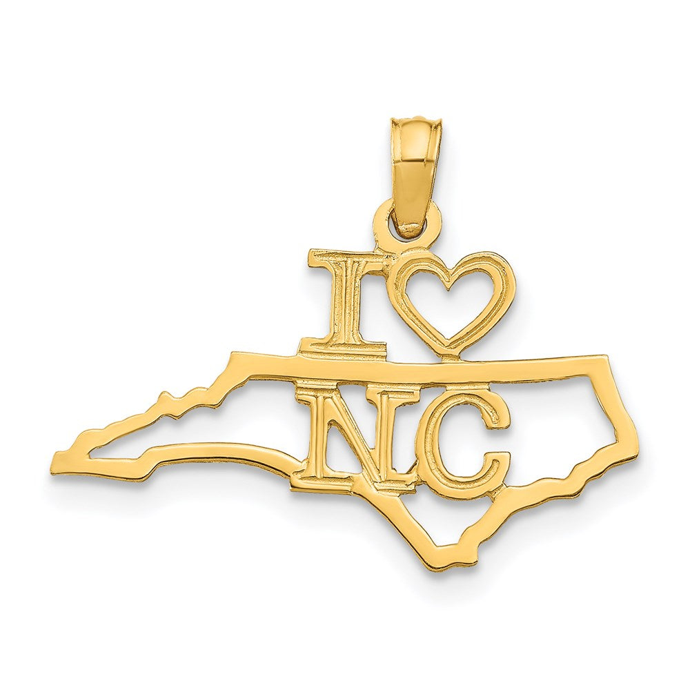 14K Yellow Gold Solid North Carolina State Pendant