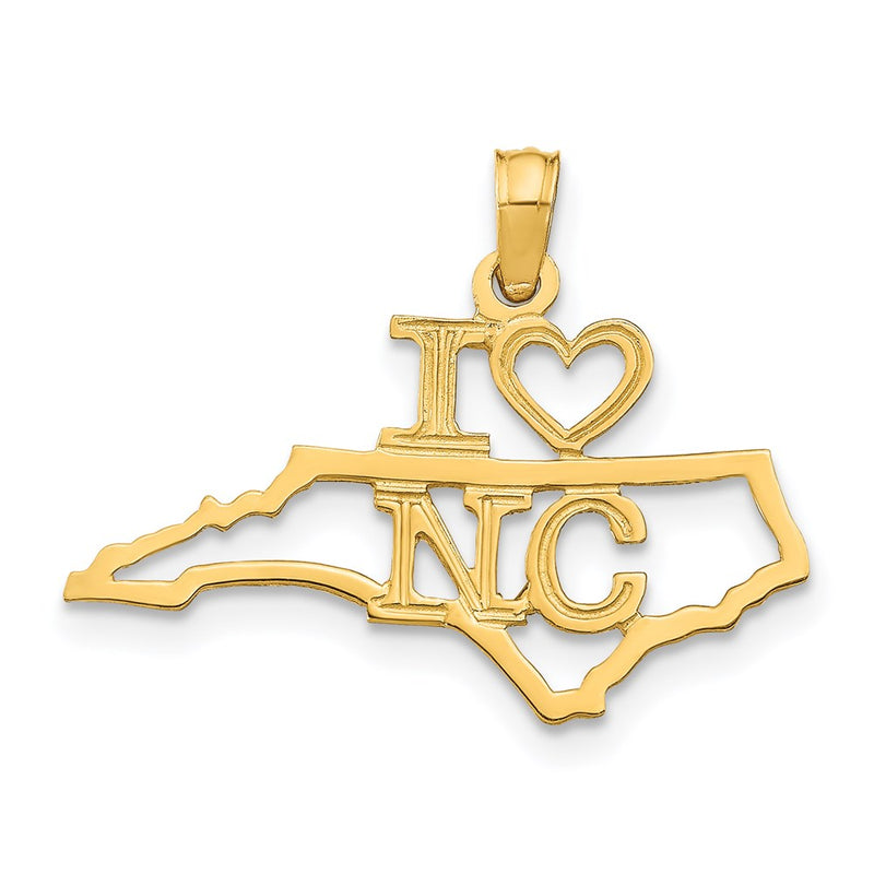 14K Yellow Gold Solid North Carolina State Pendant