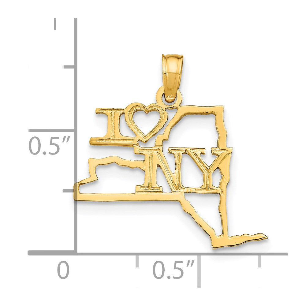 14K Yellow Gold Solid New York State Pendant