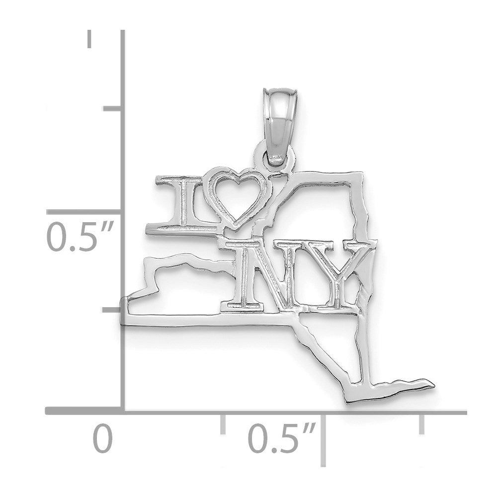 14K White Gold Solid New York State Pendant