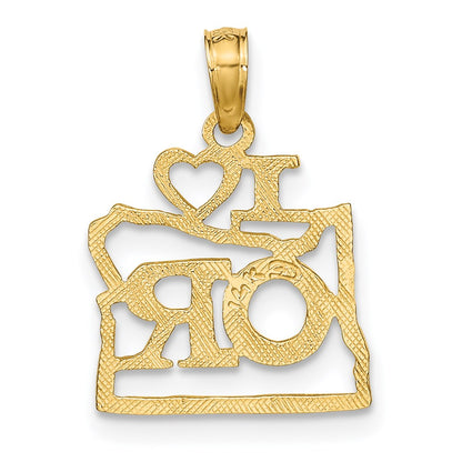 14K Yellow Gold Solid Oregon State Pendant