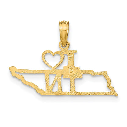 14K Yellow Gold Solid Tennessee State Pendant