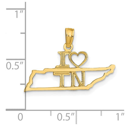 14K Yellow Gold Solid Tennessee State Pendant