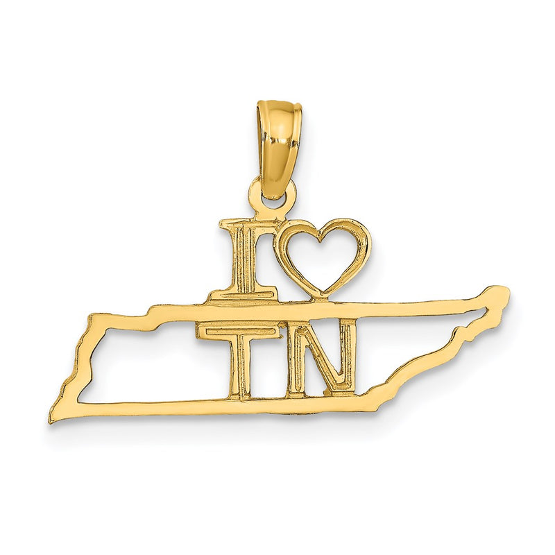 14K Yellow Gold Solid Tennessee State Pendant