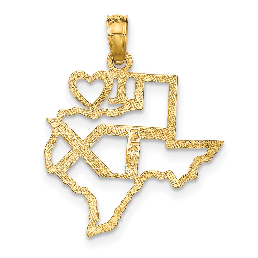 14K Yellow Gold Solid Texas State Pendant