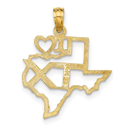 14K Yellow Gold Solid Texas State Pendant