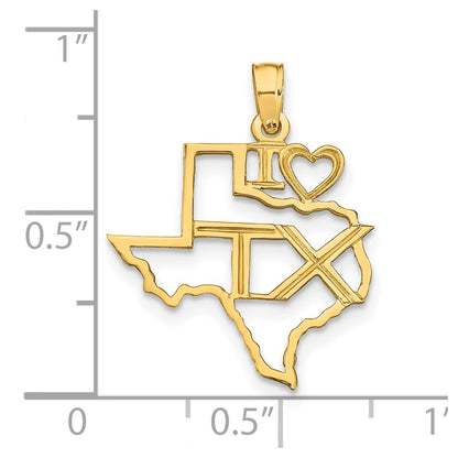14K Yellow Gold Solid Texas State Pendant
