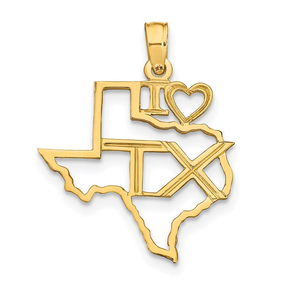 14K Yellow Gold Solid Texas State Pendant