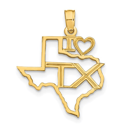 14K Yellow Gold Solid Texas State Pendant