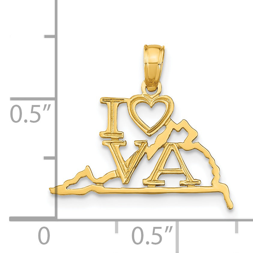 14K Yellow Gold Solid Virginia State Pendant