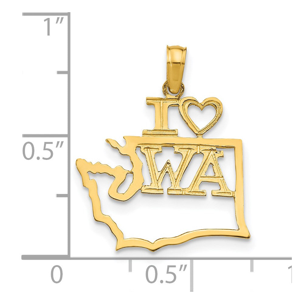 14K Yellow Gold Solid Washington State Pendant
