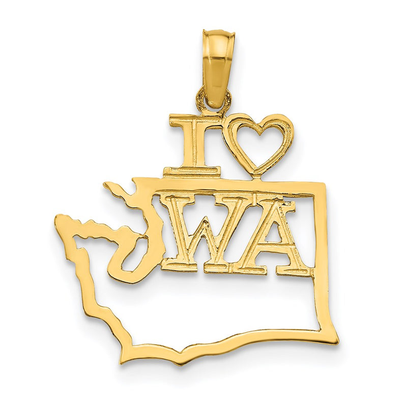 14K Yellow Gold Solid Washington State Pendant