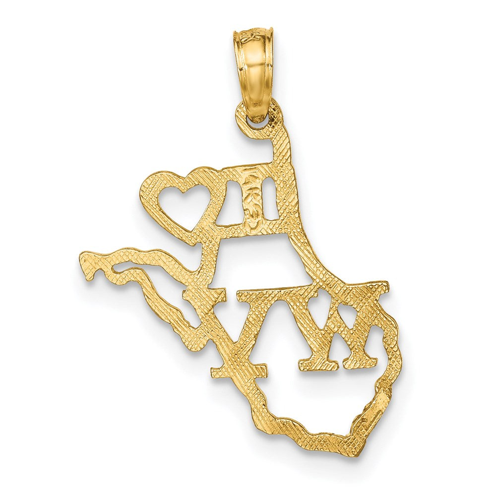 14K Yellow Gold Solid West Virginia State Pendant