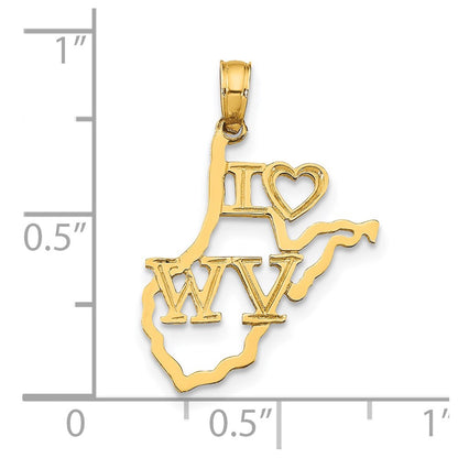 14K Yellow Gold Solid West Virginia State Pendant