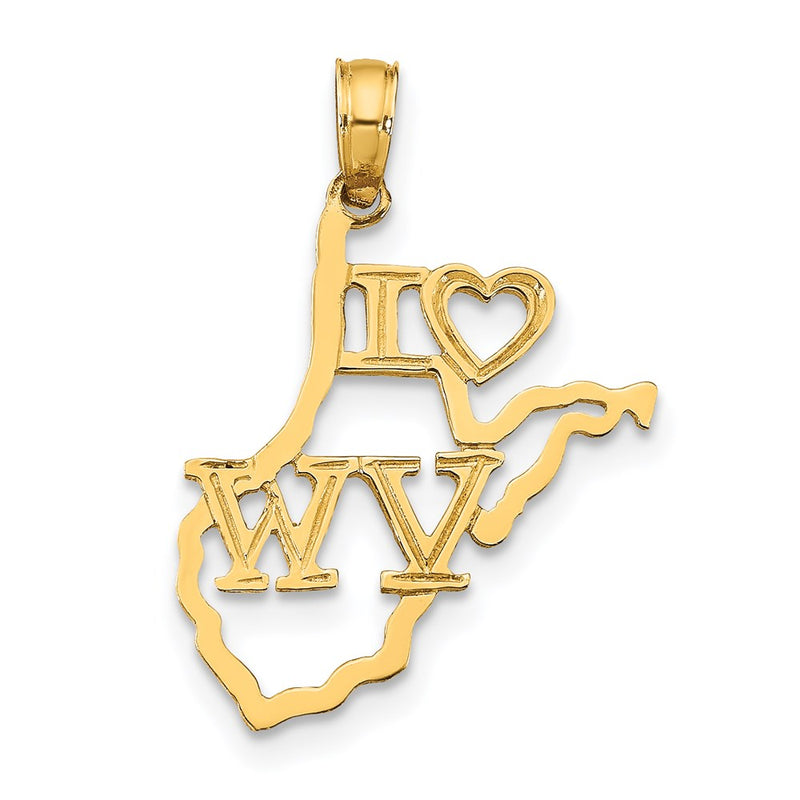 14K Yellow Gold Solid West Virginia State Pendant