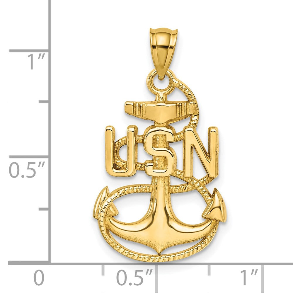 14k Yellow Gold United States Navy USN Anchor Pendant